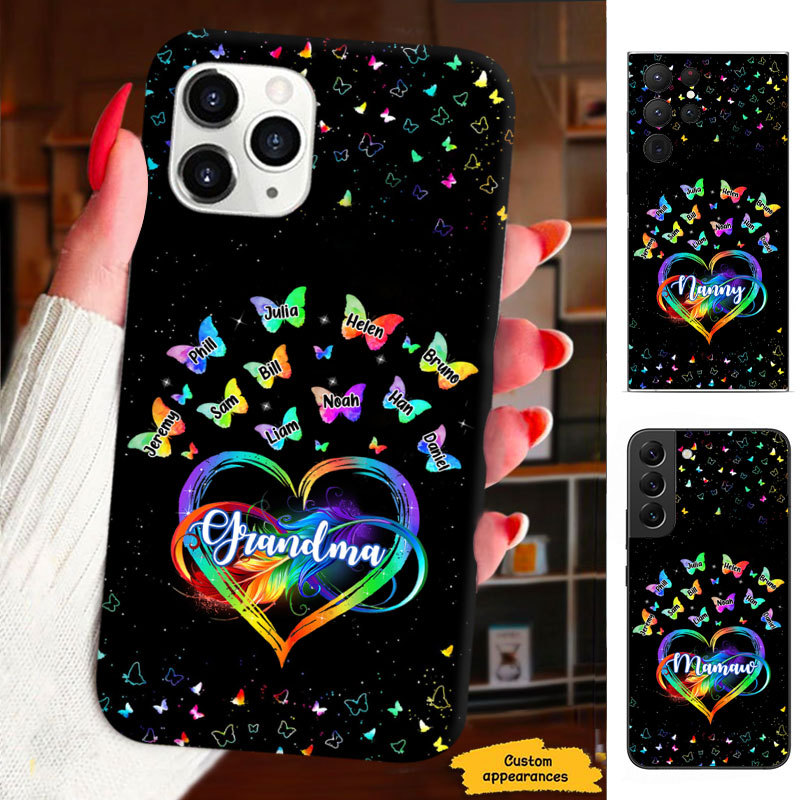 Colorful Butterfly Heart Grandma Mimi Nana Mommy Auntie Personalized Phone Case SC41249