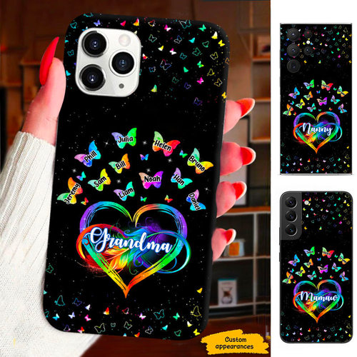 Colorful Butterfly Heart Grandma Mimi Nana Mommy Auntie Personalized Phone Case SC41249