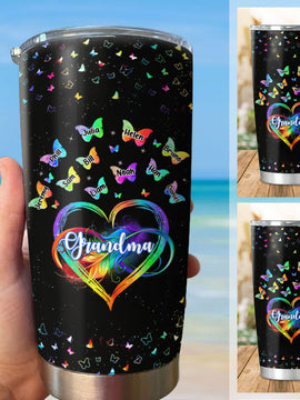 Colorful Heart Butterfly Grandma Mimi Nana Mommy Auntie Personalized Tumbler SC51244