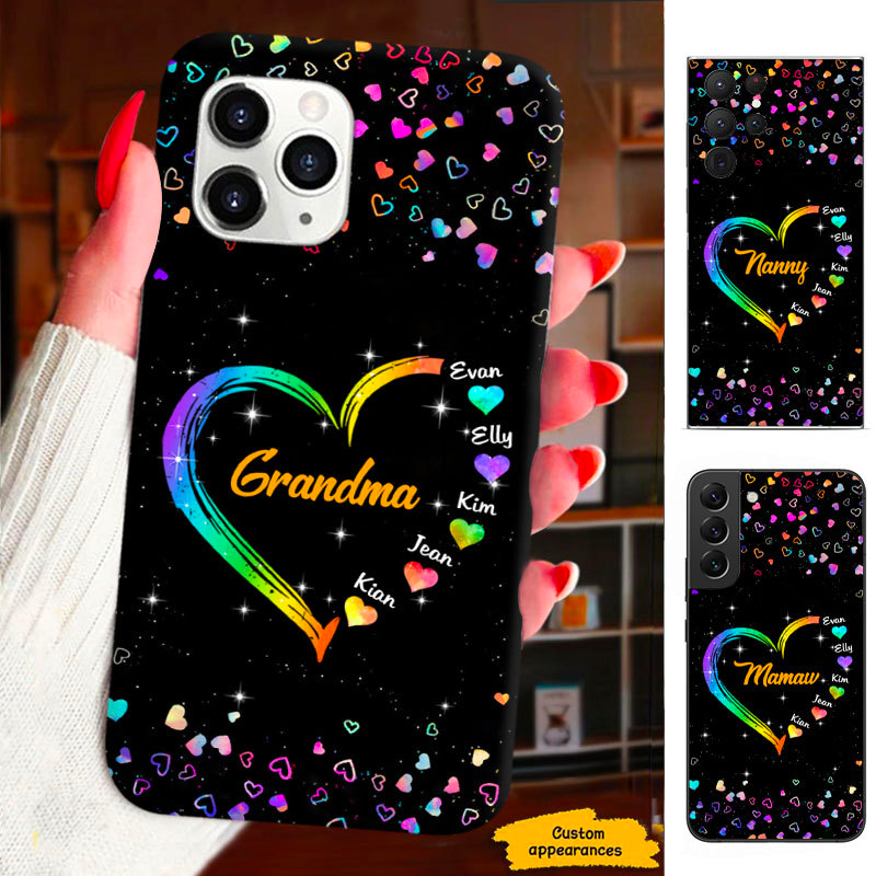 Colorful Heart Grandma Mimi Nana Mommy Auntie Personalized Phone Case SC812411
