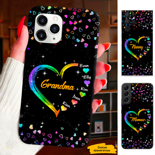 Colorful Heart Grandma Mimi Nana Mommy Auntie Personalized Phone Case SC812411