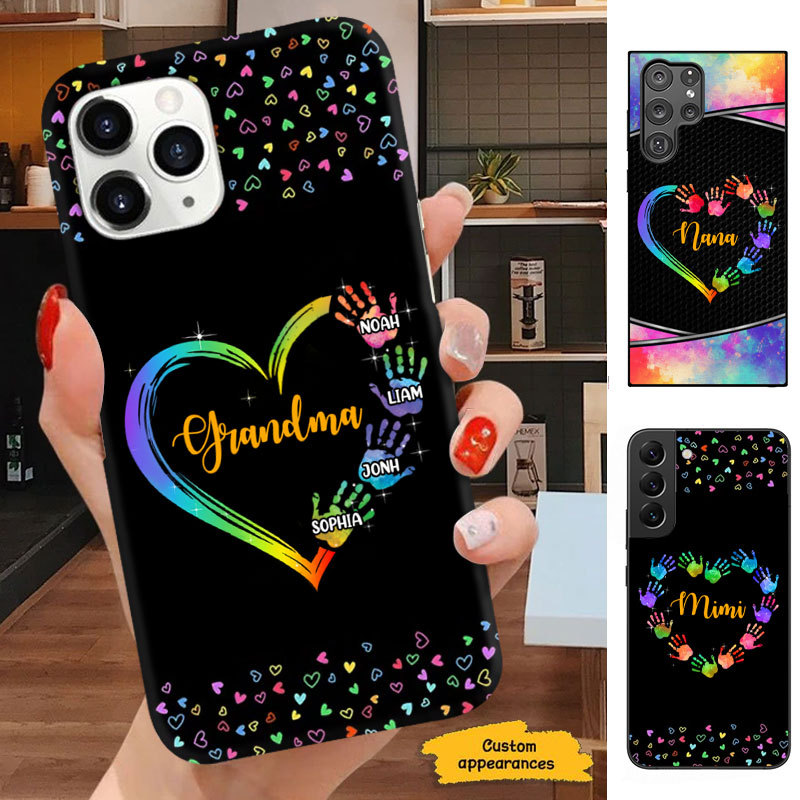 Colorful Heart Hand Print Mom Grandma Nana Mimi Gigi Auntie Personalized phone case SC2512447