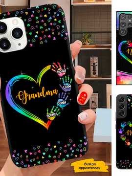 Colorful Heart Hand Print Mom Grandma Nana Mimi Gigi Auntie Personalized phone case SC2512447