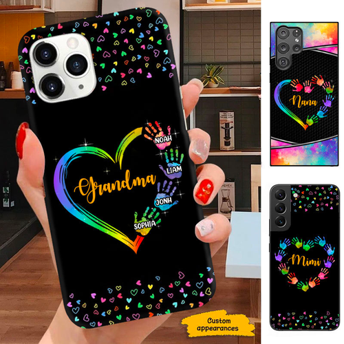 Colorful Heart Hand Print Mom Grandma Nana Mimi Gigi Auntie Personalized phone case SC2512447