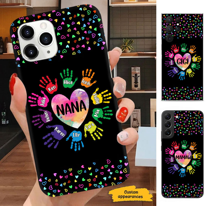 Colorful Heart Hand Prints Mom Grandma Great Grandma Nana Mimi Gigi Auntie Personalized phone case SC2612437