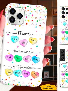 Colorful heart Mom Grandma Great Grandma Nana Mimi Gigi Auntie Personalized phone case SC2412448