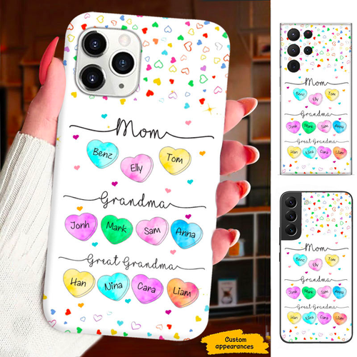 Colorful heart Mom Grandma Great Grandma Nana Mimi Gigi Auntie Personalized phone case SC2412448