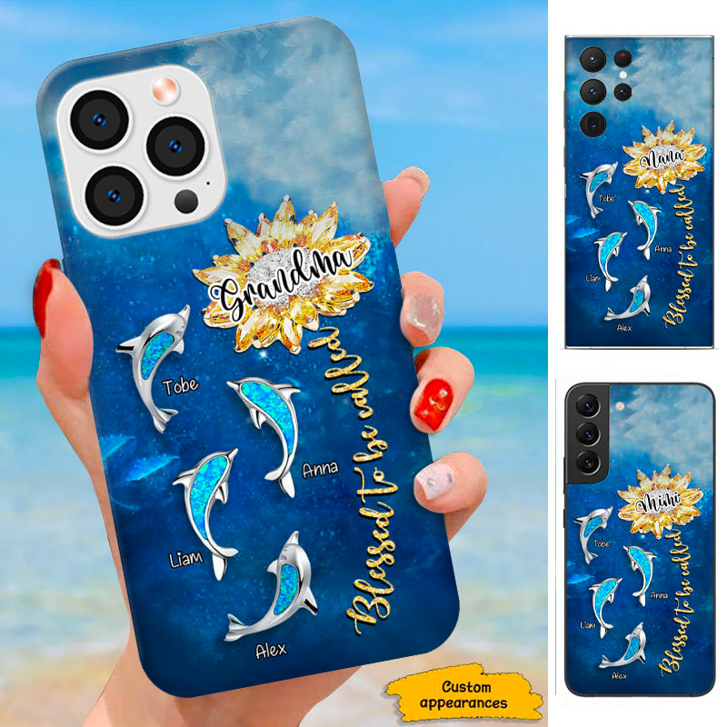 Dolphin Sunflower Blessed to be called Mom Grandma Nana Mimi Gigi Auntie Personalized phone case SC2212416