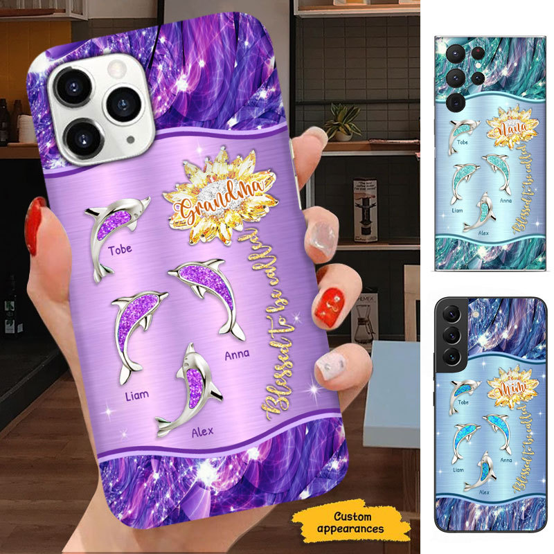 Dolphin Sunflower Blessed to be called Mom Grandma Nana Mimi Gigi Auntie Personalized phone case SC221244
