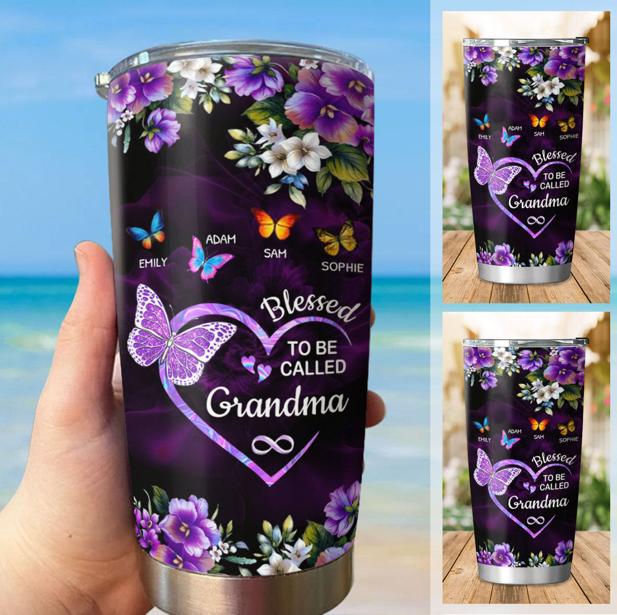 Flower Butterfly Blessed to be called Grandma Mimi Nana Mommy Auntie Personalized Tumbler SC51242