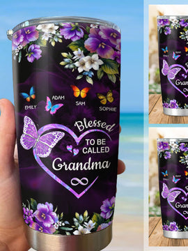 Flower Butterfly Blessed to be called Grandma Mimi Nana Mommy Auntie Personalized Tumbler SC51242