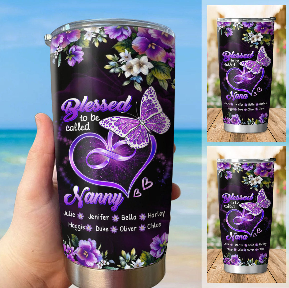 Flower Butterfly Blessed to be called Grandma Mimi Nana Mommy Auntie Personalized Tumbler SC51243