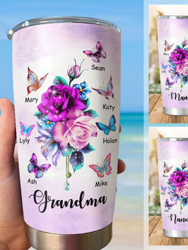 Flower Butterfly Grandma Mimi Nana Gigi Mommy Auntie Personalized Tumbler SC512418