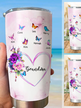 Flower Butterfly  Grandma Mimi Nana Gigi Mommy Auntie Personalized Tumbler SC51248