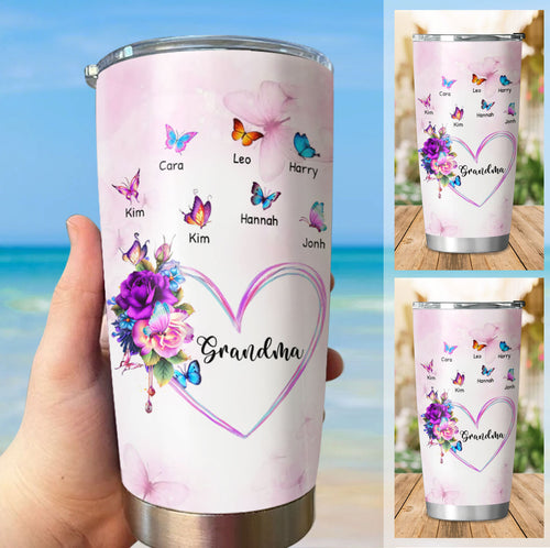 Flower Butterfly  Grandma Mimi Nana Gigi Mommy Auntie Personalized Tumbler SC51248