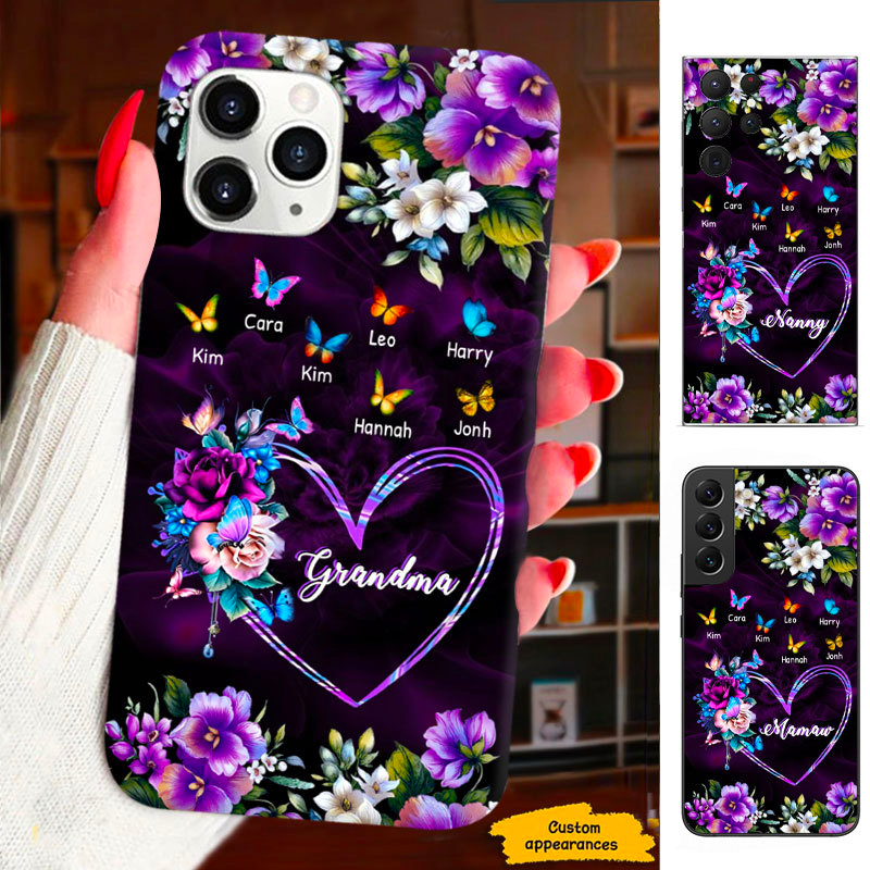 Flower Butterfly Grandma Mimi Nana Mommy Auntie Personalized Phone Case SC41247