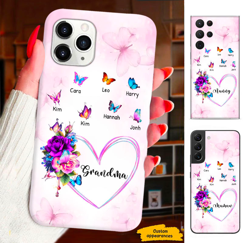 Flower Butterfly Grandma Mimi Nana Mommy Auntie Personalized Phone Case SC41248
