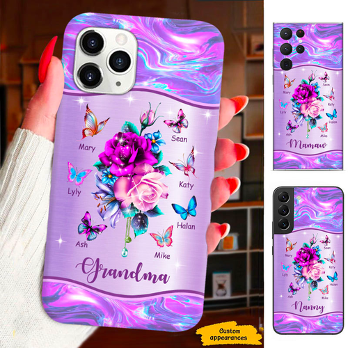 Flower Butterfly Grandma Mimi Nana Mommy Auntie Personalized Phone Case SC812420
