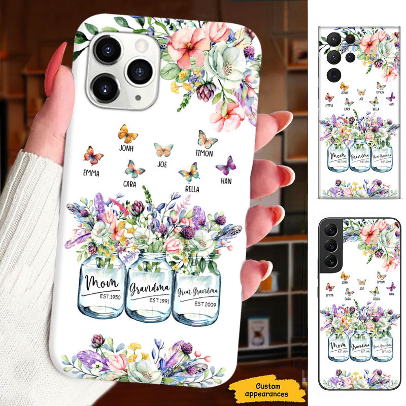 Flower Butterfly Grandma Nana Mimi Mom Auntie Great Grandma Personalized Phone Case SC2410227