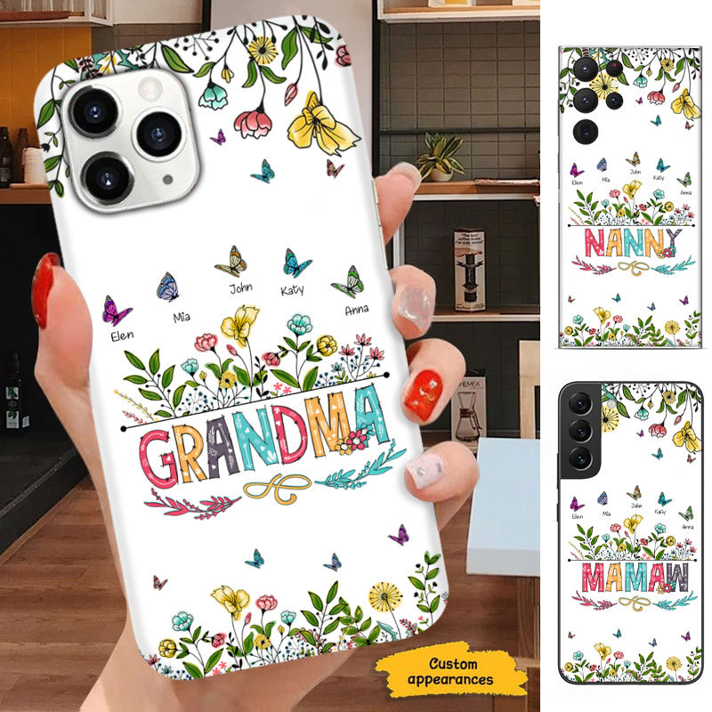 Flower Butterfly Grandma Nana Mimi Mom Auntie Personalized Phone Case SC2410222
