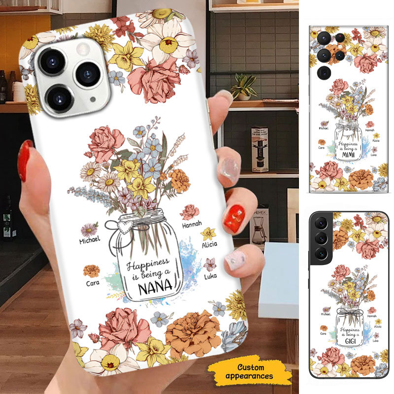 Flower Happiness is being a Mom Grandma Nana Mimi Gigi Auntie Personalized phone case SC2412438