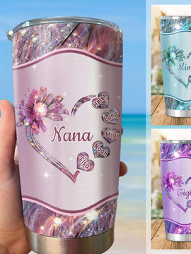 Flower Heart Grandma Mimi Nana Gigi Mommy Auntie Personalized Tumbler SC512419