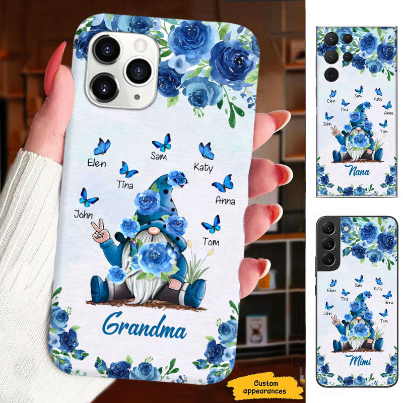 Gnome Blue Flowers Grandma Nana Mommy Auntie Personalized Phone Case SC29122312