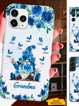 Gnome Blue Flowers Grandma Nana Mommy Auntie Personalized Phone Case SC29122312