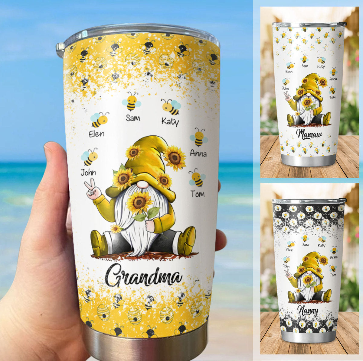 Gnome Honey Bee Grandma Nana Mommy Aunite Personalized Tumbler SC512423