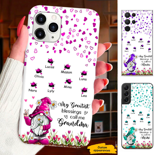 Gnome Ladybugs Grandma Nana Mimi Mom Auntie Personalized Phone Case SC24101714