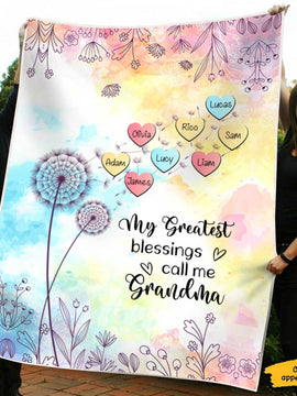 Heart Dandelion My Greatest Blessings called me Grandma Nana Mimi Gigi Personalized Blanket SC1512434