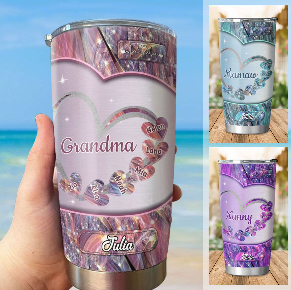 Heart Grandma Mimi Nana Gigi Mommy Auntie Personalized Tumbler SC512411