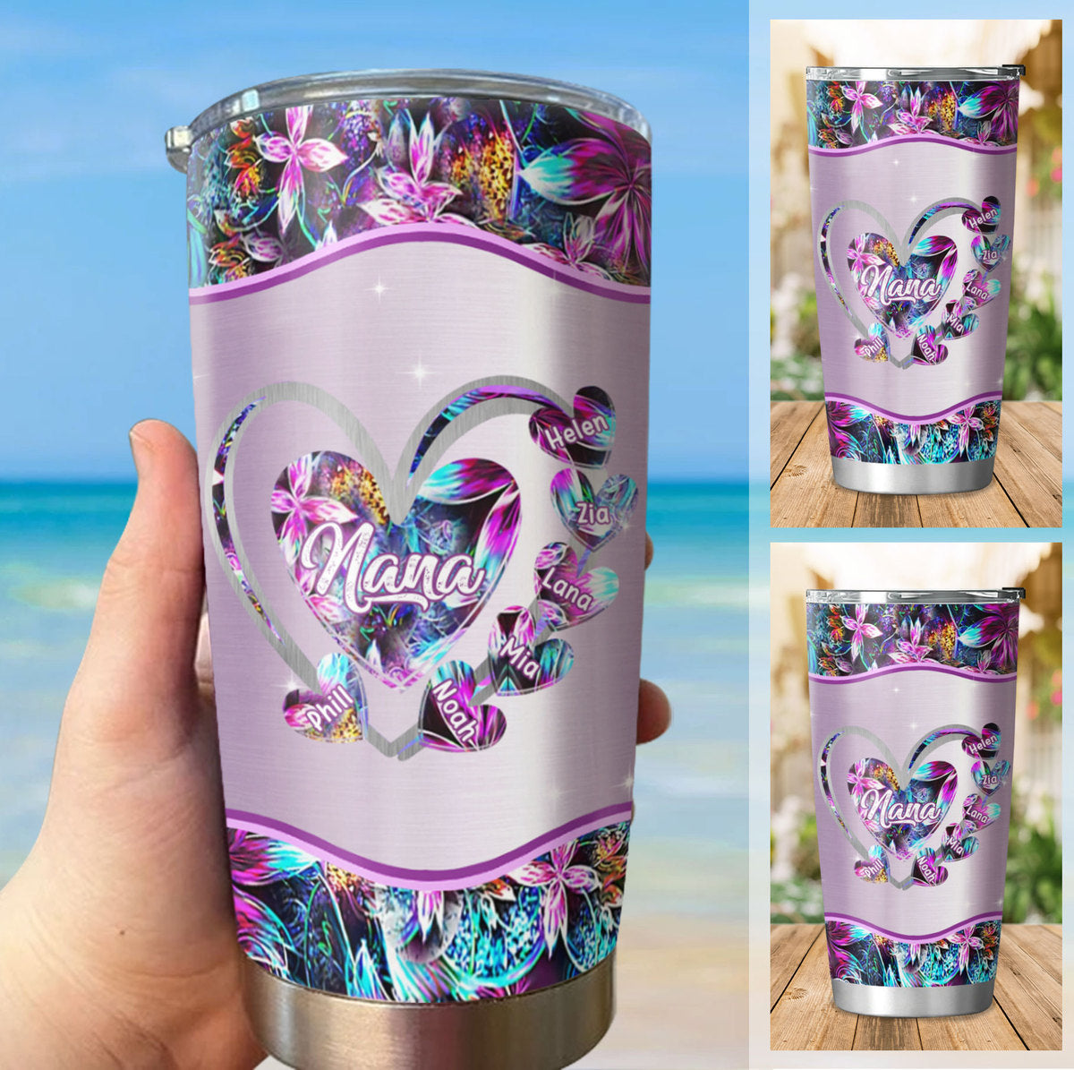 Heart Grandma Mimi Nana Gigi Mommy Auntie Personalized Tumbler SC51246