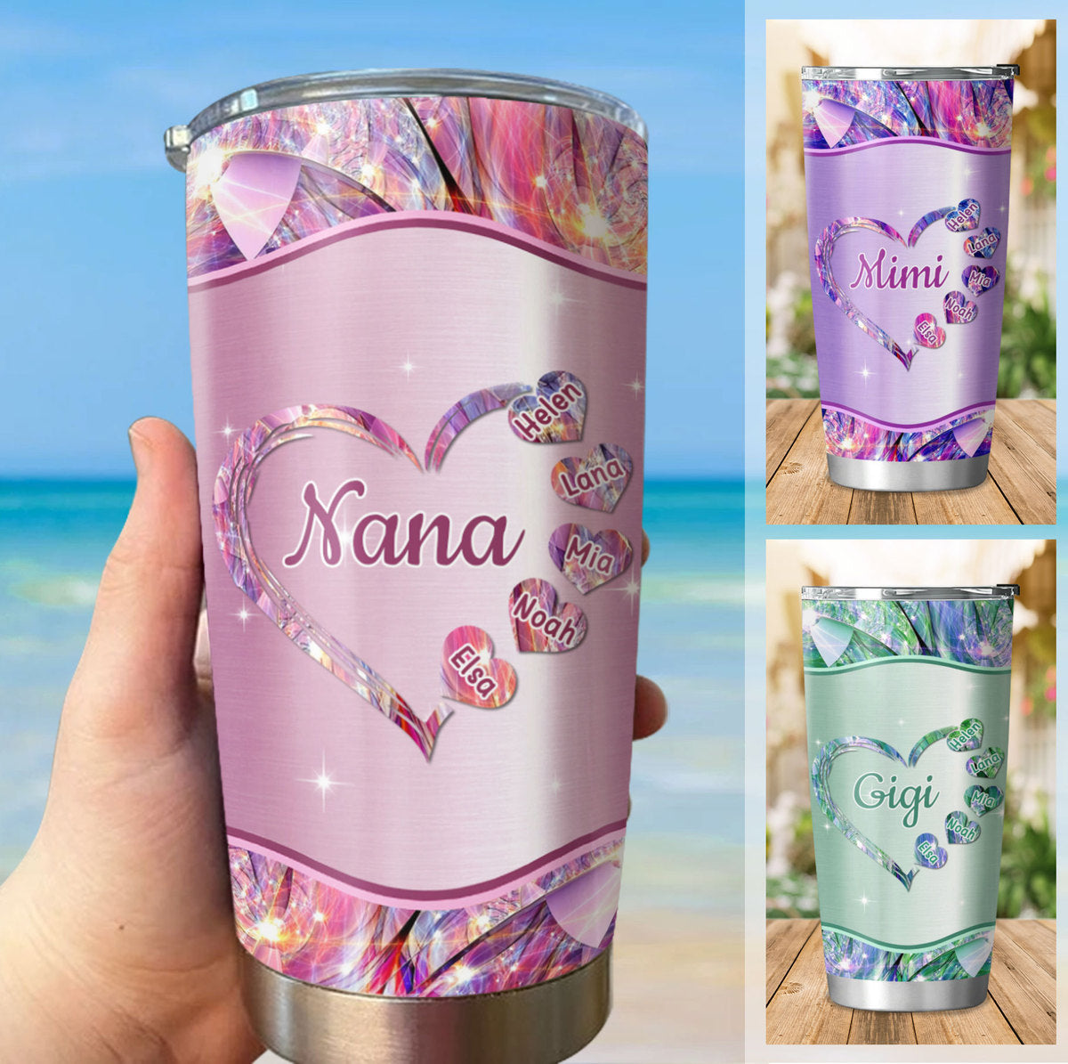 Heart Grandma Mimi Nana Mommy Auntie Personalized Tumbler SC512422