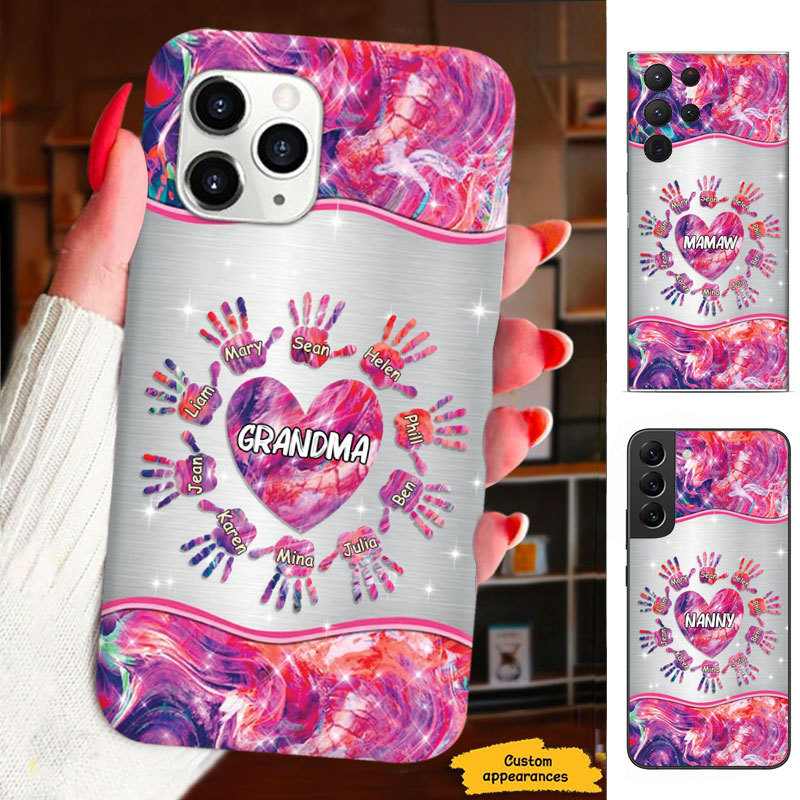 Heart Handprint Grandma Mimi Nana Mommy Auntie Personalized Phone Case SC812415