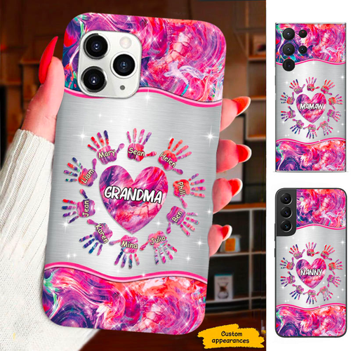 Heart Handprint Grandma Mimi Nana Mommy Auntie Personalized Phone Case SC812415