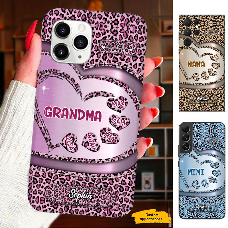 Heart Leopard Mom Grandma Nana Mimi Gigi Auntie Personalized phone case SC2212417