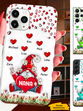 Hearts Gnome Grandma Nana Mimi Mom Auntie Great Grandma Personalized Phone Case SC24102212