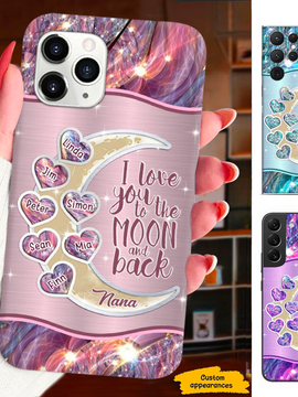 Hearts I love you to the moon and back Grandma Nana Mimi Mom Auntie Personalized Phone Case SC24101718