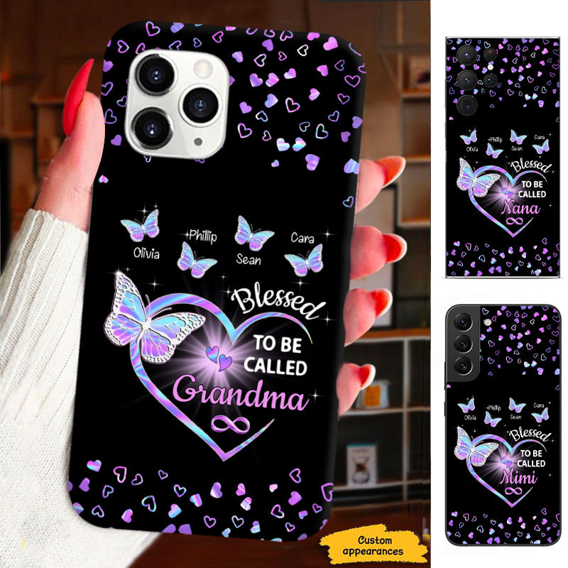 Hologram Butterfly Blessed to be called Mom Grandma Nana Mimi Gigi Auntie Personalized phone case SC2312424