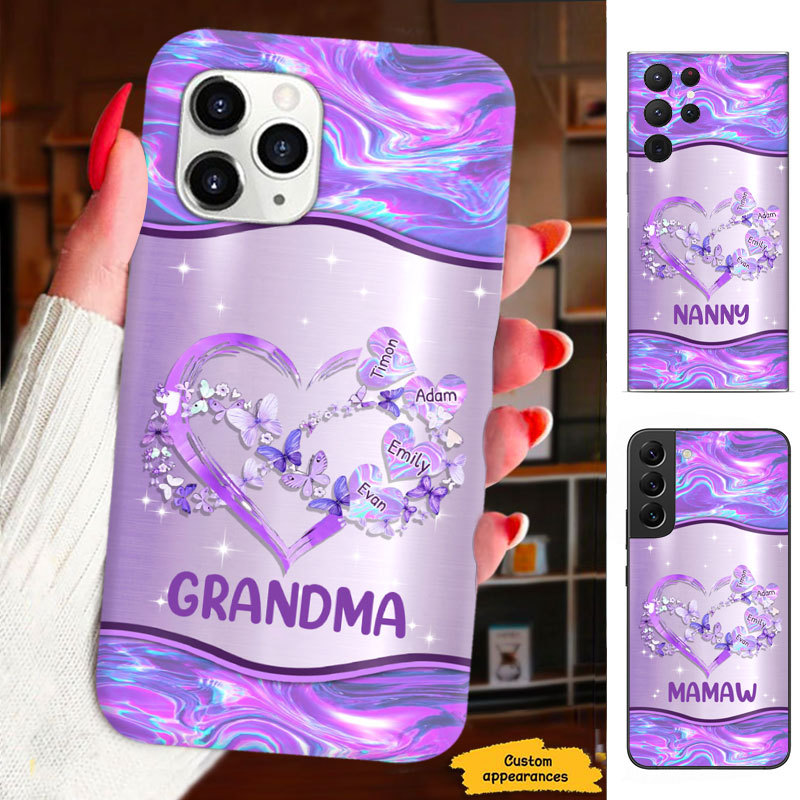 Hologram Butterfly Heart Grandma Mimi Nana Mommy Auntie Personalized Phone Case SC812416