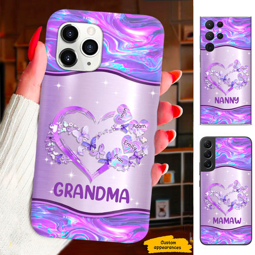 Hologram Butterfly Heart Grandma Mimi Nana Mommy Auntie Personalized Phone Case SC812416