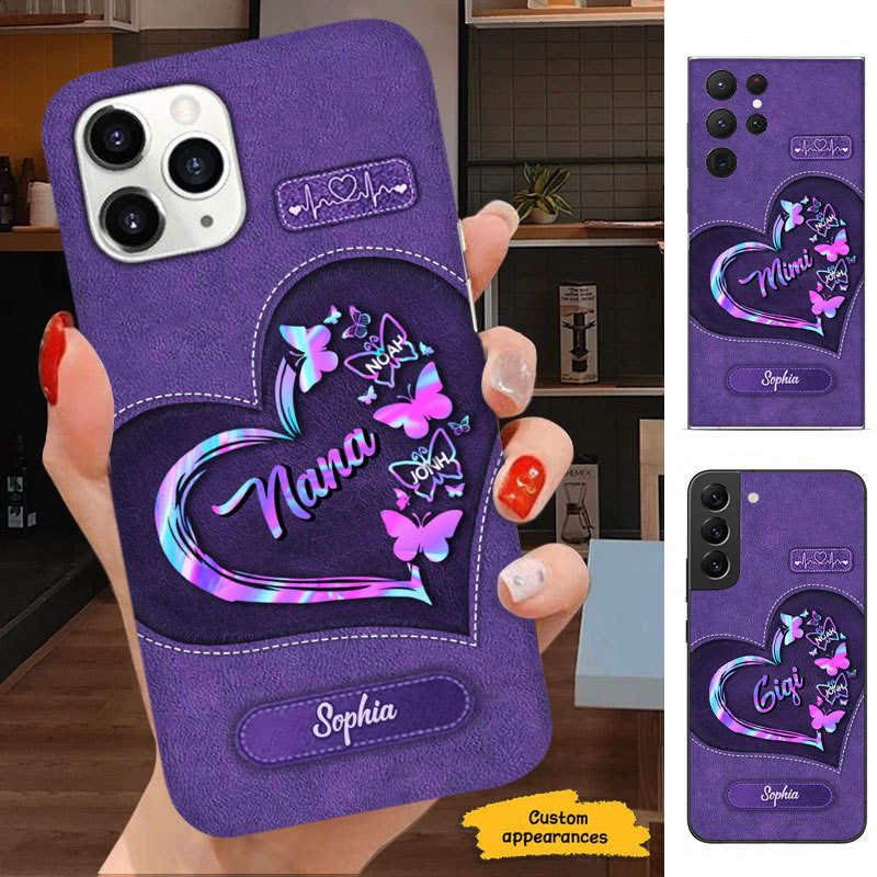 Hologram Butterfly Leather Pattern Mom Grandma Nana Mimi Gigi Personalized phone case SC221241