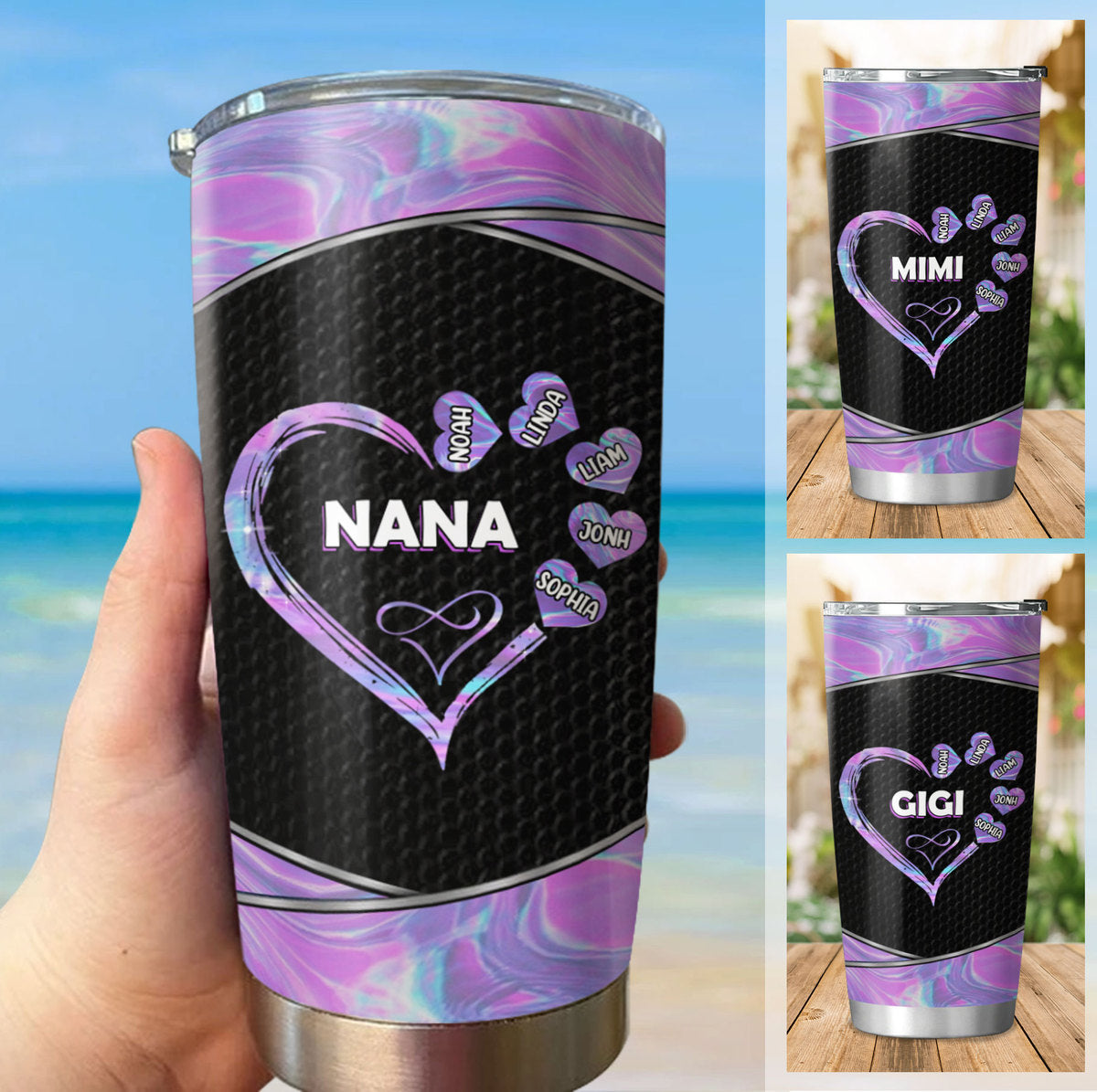 Hologram Heart Grandma Mimi Nana Gigi Mommy Auntie Personalized Tumbler SC512417