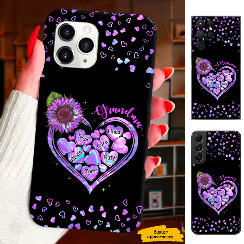 Hologram Sunflower Heart Mom Grandma Nana Mimi Gigi Blessings Personalized Phone Case SC161249