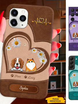 Leather Pattern Dog Cat Lovers Personalized Phone Case SC81242