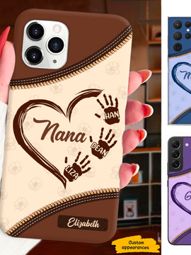 Leather Pattern Handprint Grandma Nana Mimi Gigi Auntie Mom Personalized Phone case SC24110514