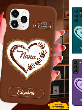 Leather Pattern Handprint Grandma Nana Mimi Mom Auntie Personalized Phone Case SC2411017