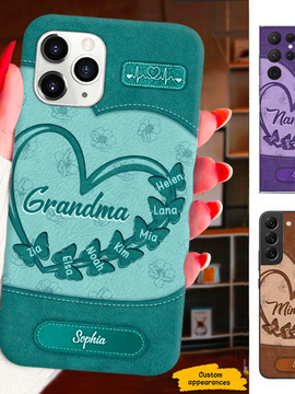 Leather Pattern Heart Grandma Mimi Nana Mommy Auntie Personalized Phone Case SC41246