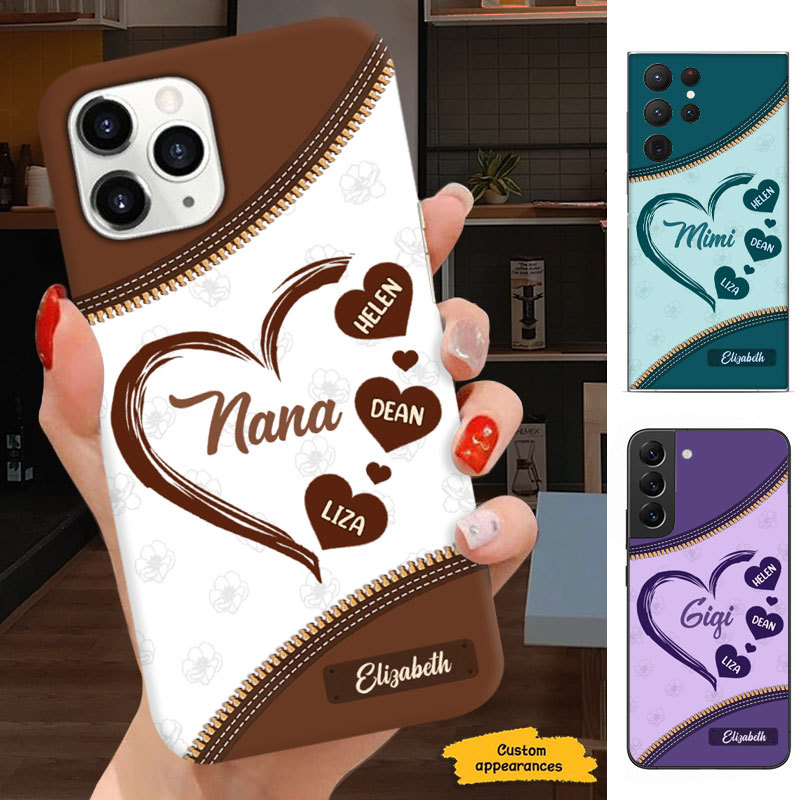 Leather Pattern Heart Grandma Nana Mimi Gigi Auntie Mom Personalized Phone case SC24110512